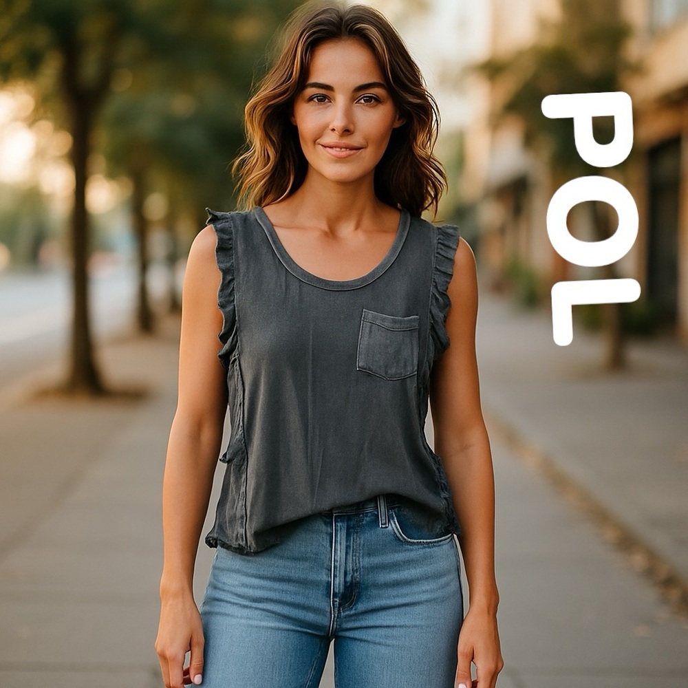 POL Bohemian amTop High Low BLOUSE with minimal trims and tie back.